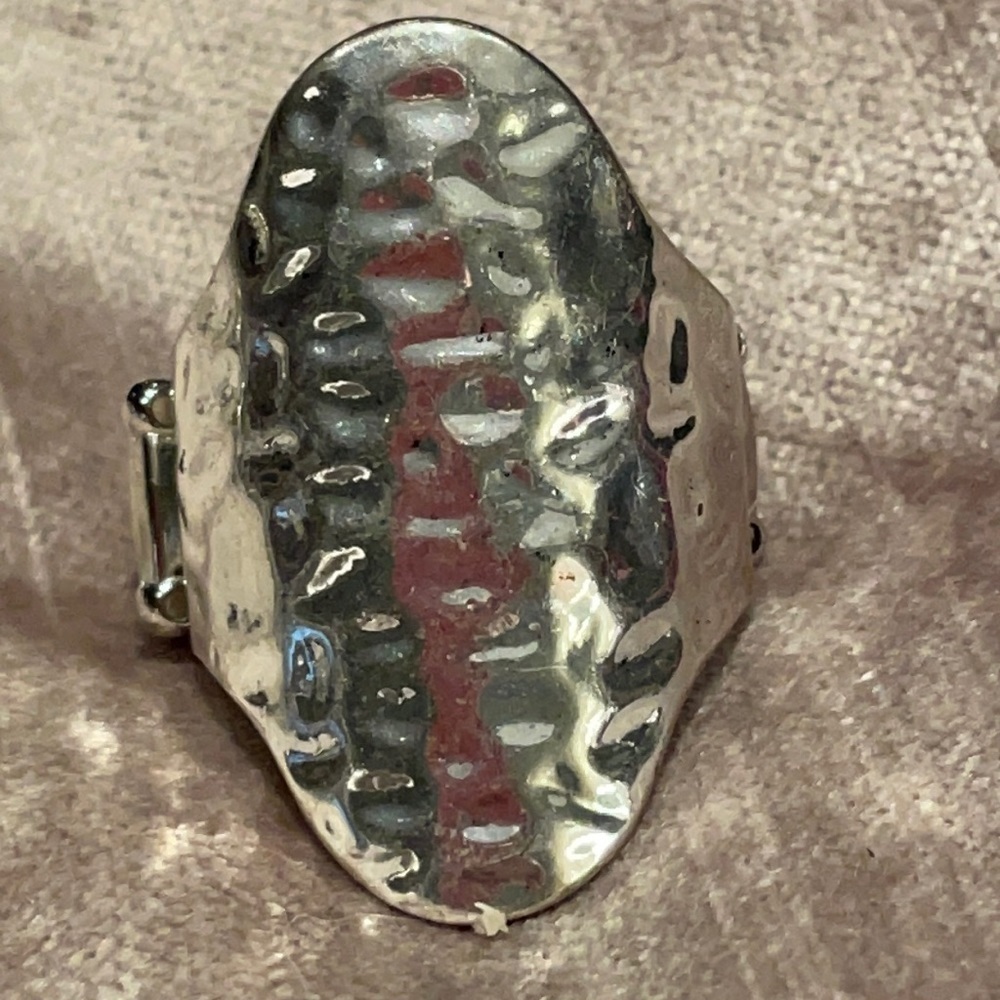 Silver Plated Oblong Hammered Stretch Ring